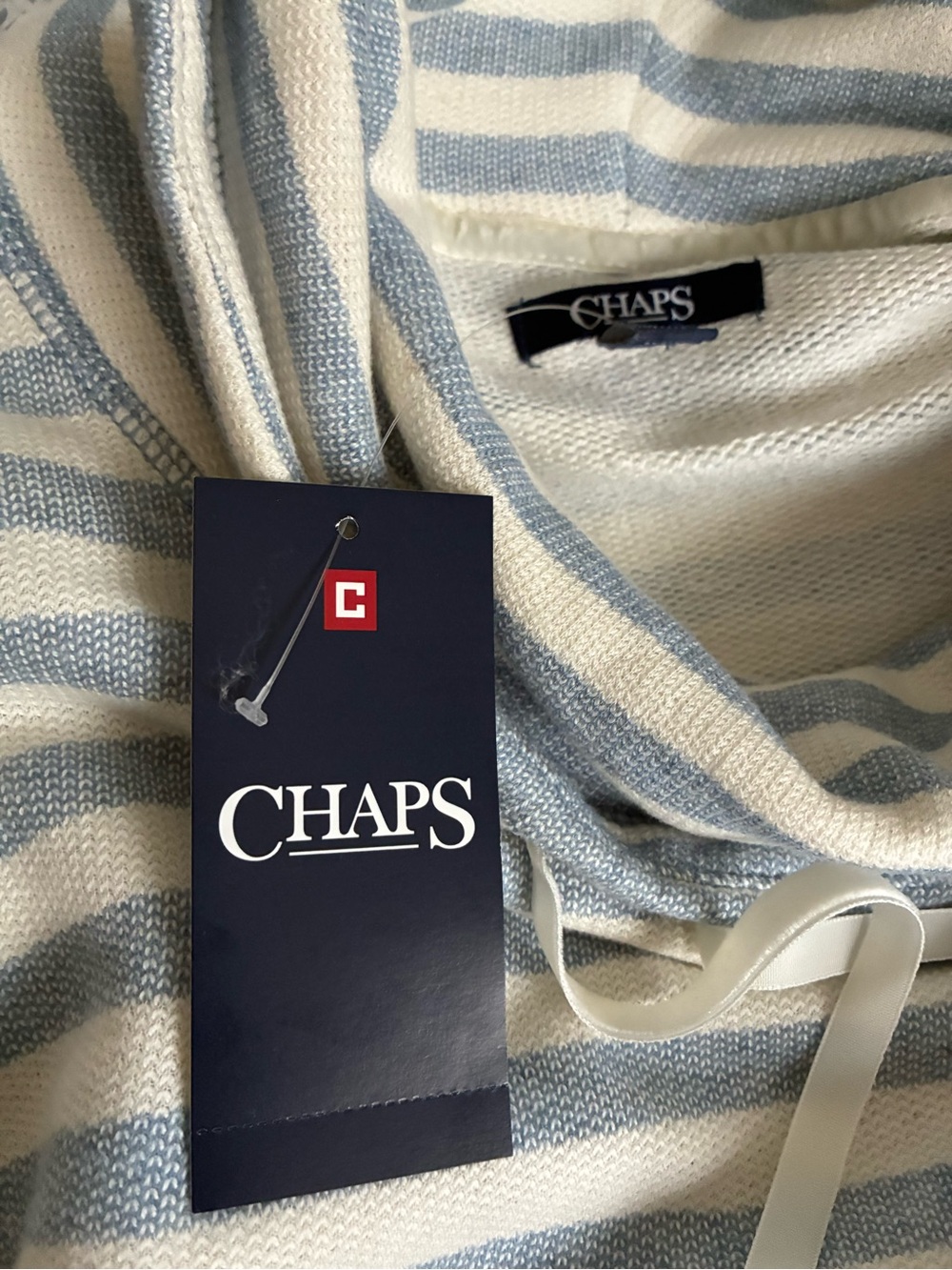 Chaps Women’s Striped Cowl Neck Sweater - Light Blue & White Size XL - Picture 4 of 6